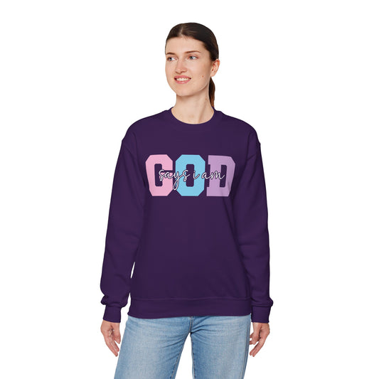 Inspiring Crewneck Sweatshirt - God Says I Am, Motivational Gift, Empowerment Apparel, Positive Vibes, Unisex Casual Wear