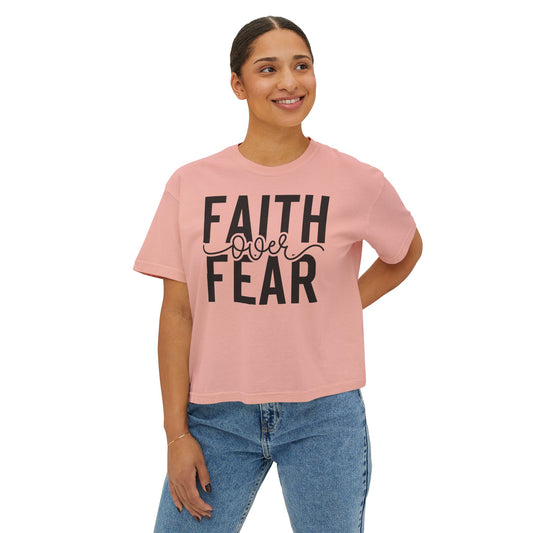 Faith Over Fear Women's Boxy Tee, Inspirational T-Shirt, Casual Wear, Motivational Gifts, Faith-Based Apparel